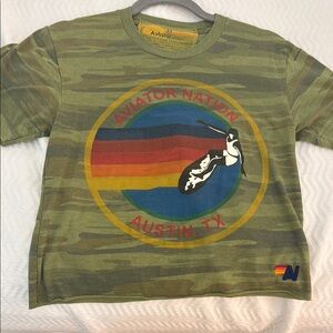 Aviator Nation Green Short Sleeve Tee with Retro Graphic